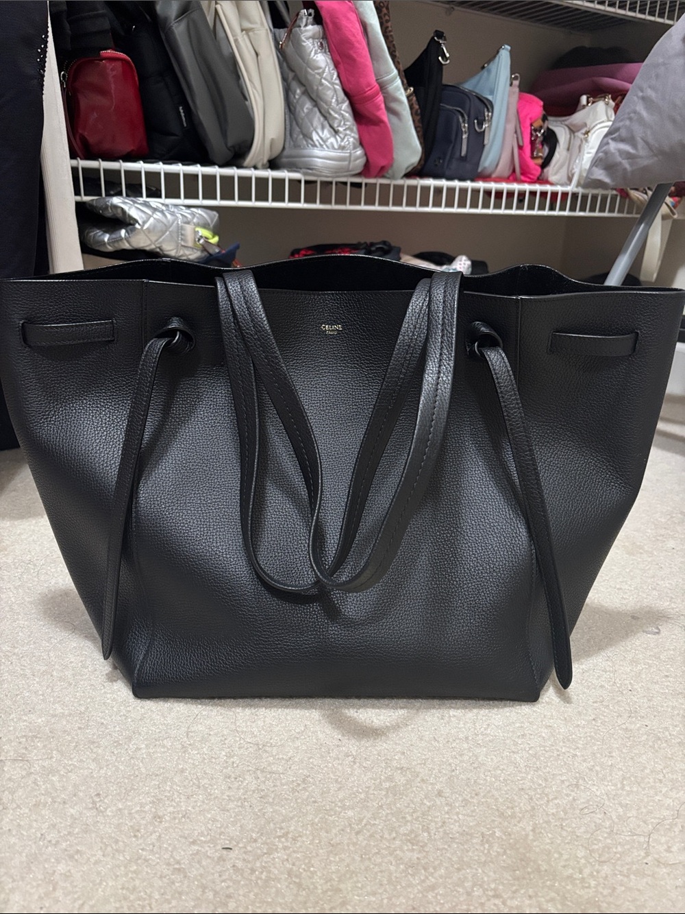 Celine Black Pebbled Leather Cabas tote